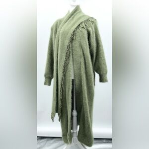 Venesha Angora Full Length Sweater Jacket Green Size Large Women's